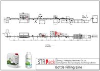 Linha líquida do engarrafamento com a máquina tampando da garrafa e a máquina de etiquetas lateral dobro